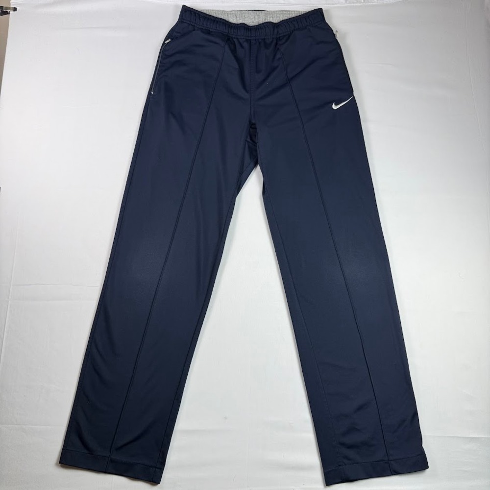 Nike Track Training Pants Mens Small Navy Blue Straight Leg Swoosh Open Hem